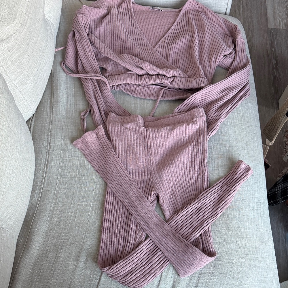 Ribbed Mauve Leggings Set